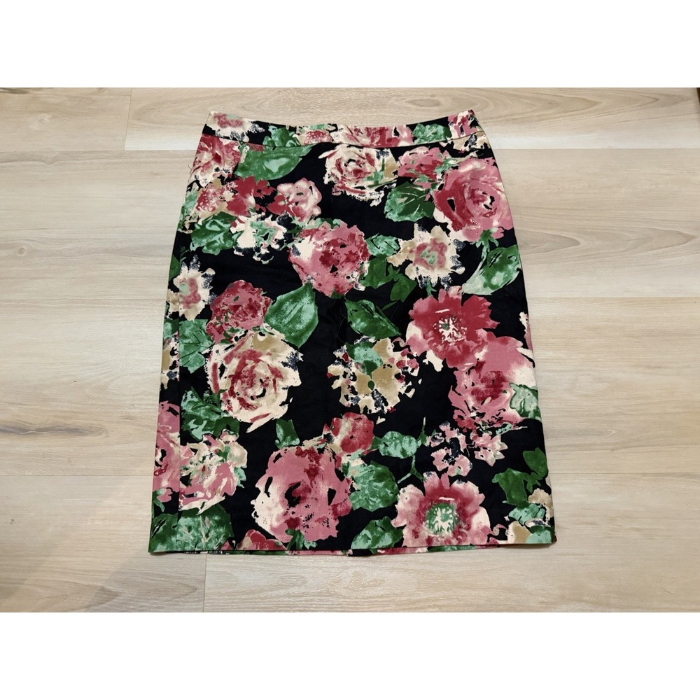 Talbots Skirt Women's Size 6 Black Pink Green Floral Pencil Skirt